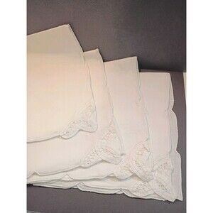 9 Vintage White Napkins Decorative Corner Scalloped Edges 16" X 16" Double Fold